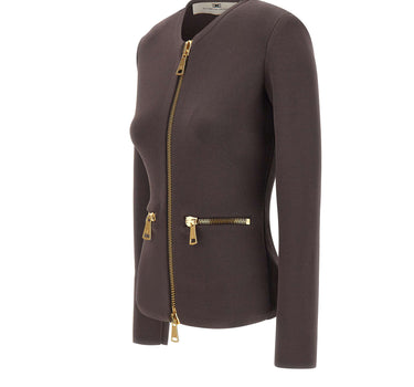 ELISABETTA FRANCHI Cardigan in maglia con zip BROWN Donna 