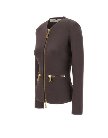 ELISABETTA FRANCHI Cardigan in maglia con zip BROWN Donna 