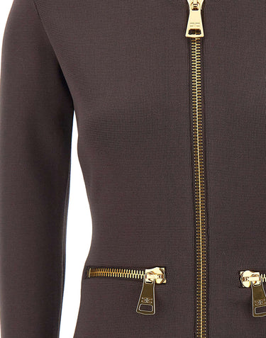 ELISABETTA FRANCHI Cardigan in maglia con zip BROWN Donna 