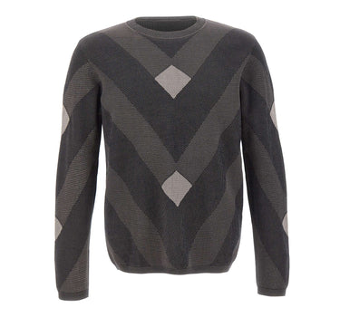 EMPORIO ARMANI Maglia in cotone con fantasia jacquard BLUE Uomo 
