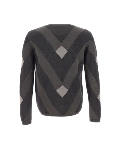 EMPORIO ARMANI Maglia in cotone con fantasia jacquard BLUE Uomo 