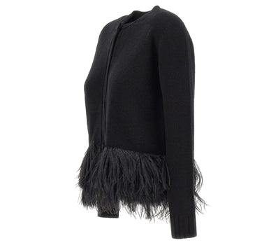FABIANA FILIPPI Cardigan in misto lana con piume BLACK Donna 