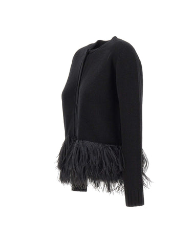 FABIANA FILIPPI Cardigan in misto lana con piume BLACK Donna 