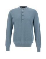 FILIPPO DE LAURENTIIS Maglia serafino in lana superfine Light Blue Uomo 