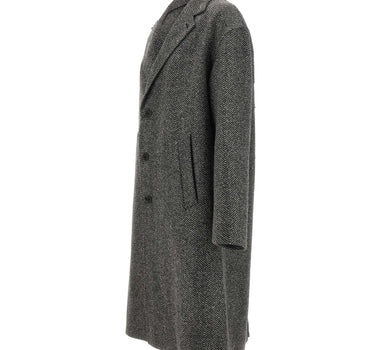 HERNO Cappotto lungo Chevron in lana GREY Uomo 