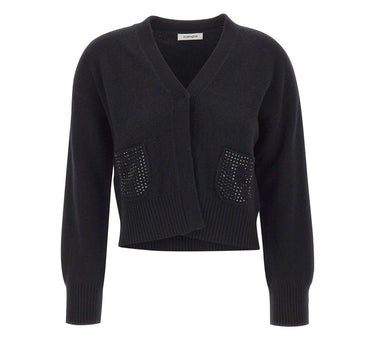 KANGRA Cardigan in lana vergine con strass BLACK Donna 