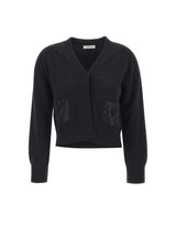 KANGRA Cardigan in lana vergine con strass BLACK Donna 