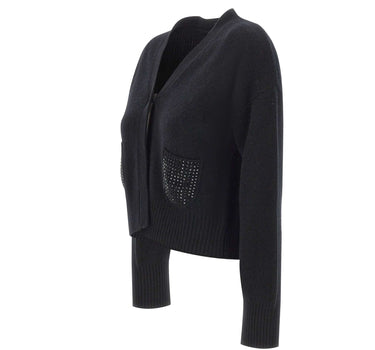 KANGRA Cardigan in lana vergine con strass BLACK Donna 