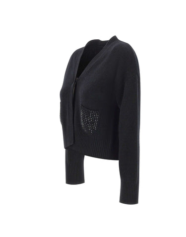 KANGRA Cardigan in lana vergine con strass BLACK Donna 