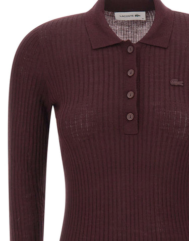 LACOSTE Polo in lana merino a maglia 3D RED Donna 