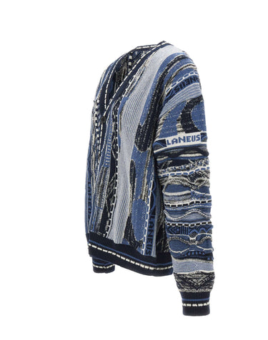 LANEUS Cardigan boxy in jacquard BLUE Uomo 