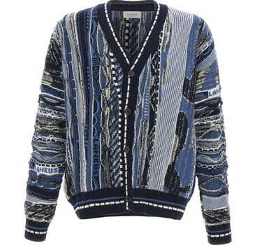 LANEUS Cardigan boxy in jacquard BLUE Uomo 