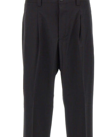 LANEUS Pantaloni larghi in lana BLACK Uomo 