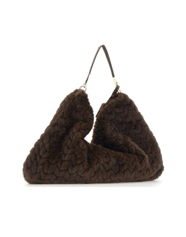 LIU-JO Borsa a spalla grande in ecopelliccia BROWN Donna 