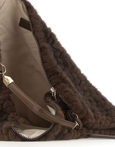 LIU-JO Borsa a spalla grande in ecopelliccia BROWN Donna 