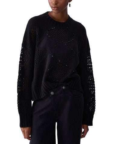 LIU-JO Maglia con trafortature e strass BLACK Donna 