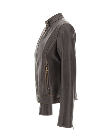 LIU-JO Giacca biker in tessuto spalmato BROWN Donna 