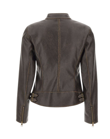 LIU-JO Giacca biker in tessuto spalmato BROWN Donna 