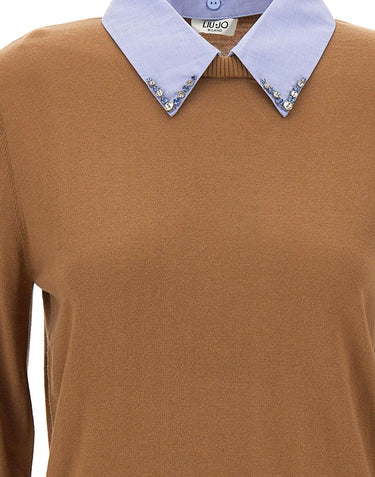 LIU-JO Maglia con colletto in popeline BROWN Donna 