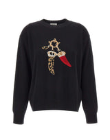 LIU-JO Maglia jacquard in lana con charm BLACK Donna 