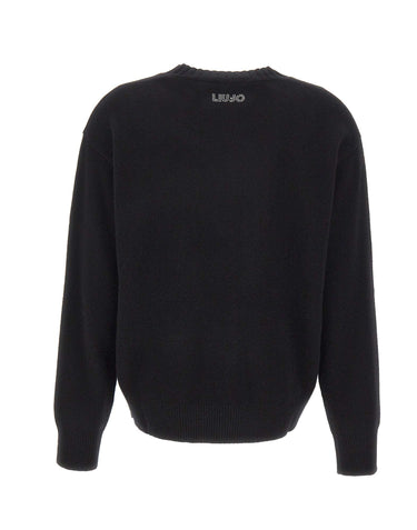 LIU-JO Maglia jacquard in lana con charm BLACK Donna 