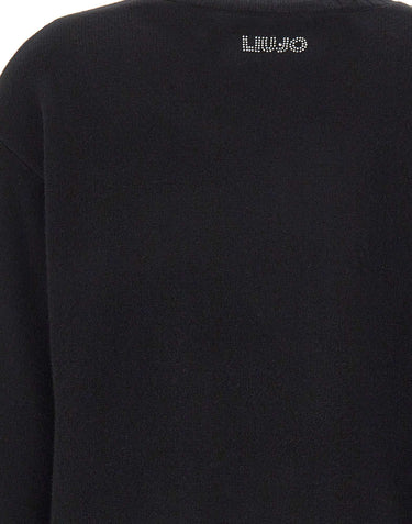 LIU-JO Maglia jacquard in lana con charm BLACK Donna 