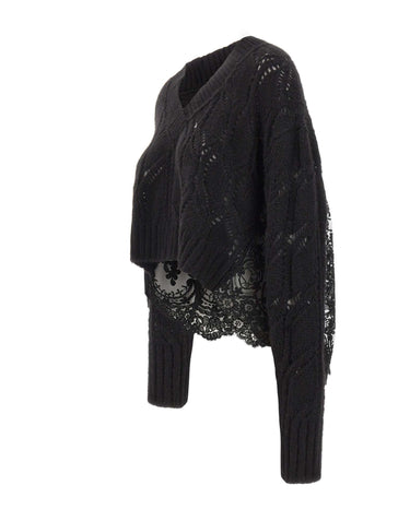MAURIZIO MYKONOS Maglia over traforata con pizzo BLACK Donna 
