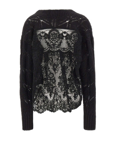 MAURIZIO MYKONOS Maglia over traforata con pizzo BLACK Donna 