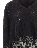 MAURIZIO MYKONOS Maglia over traforata con pizzo BLACK Donna 