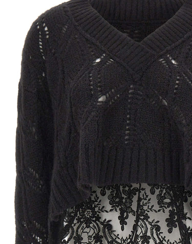 MAURIZIO MYKONOS Maglia over traforata con pizzo BLACK Donna 