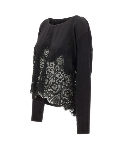 MAURIZIO MYKONOS Maglia over con pizzo in lana e alpaca BLACK Donna 