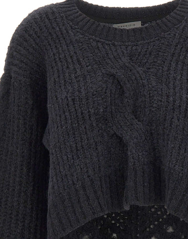MAURIZIO MYKONOS Maglia crop in lana e alpaca BLACK Donna 