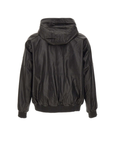 MOOSE KNUCKLES "Neo Leather Hooded Jacket" BLACK Uomo 