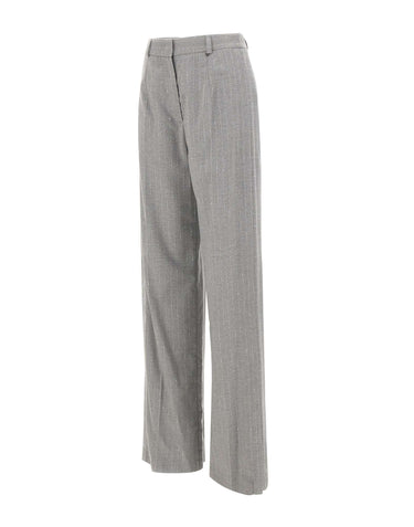 NISSA Pantaloni gessati con pieghe GREY Donna 