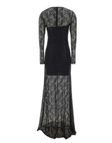NISSA Abito lungo in pizzo con strass BLACK Donna 