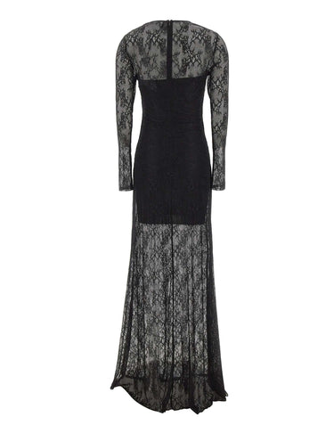 NISSA Abito lungo in pizzo con strass BLACK Donna 