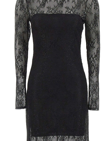 NISSA Abito lungo in pizzo con strass BLACK Donna 