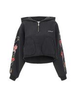 OFF-WHITE "Bookish Flower Pocket Crop Hoodie" BLACK Donna 