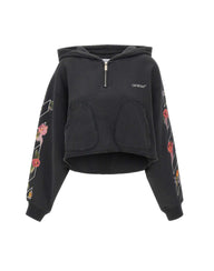 OFF-WHITE "Bookish Flower Pocket Crop Hoodie" BLACK Donna 