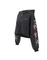 OFF-WHITE "Bookish Flower Pocket Crop Hoodie" BLACK Donna 