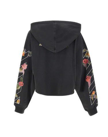 OFF-WHITE "Bookish Flower Pocket Crop Hoodie" BLACK Donna 