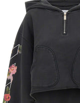 OFF-WHITE "Bookish Flower Pocket Crop Hoodie" BLACK Donna 