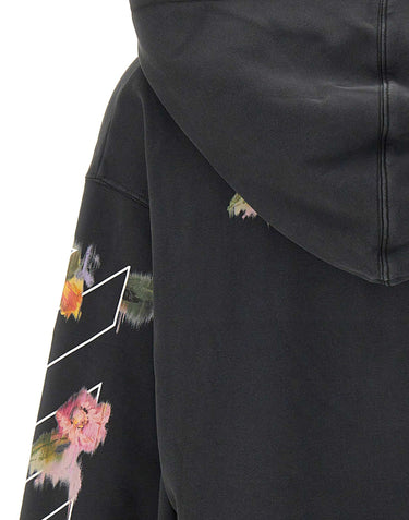 OFF-WHITE "Bookish Flower Pocket Crop Hoodie" BLACK Donna 