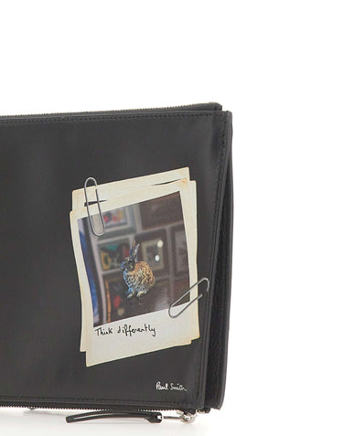 PAUL SMITH Pochette da viaggio in pelle BLACK Uomo 