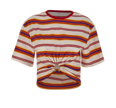 T-shirt a righe con arricciatura 25AJT0539C00610 V373 RABANNE 
