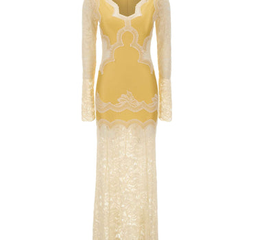 RABANNE Abito lungo in jersey e pizzo YELLOW Donna 