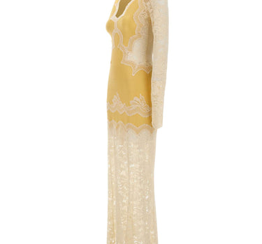 RABANNE Abito lungo in jersey e pizzo YELLOW Donna 