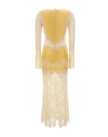RABANNE Abito lungo in jersey e pizzo YELLOW Donna 