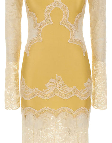 RABANNE Abito lungo in jersey e pizzo YELLOW Donna 