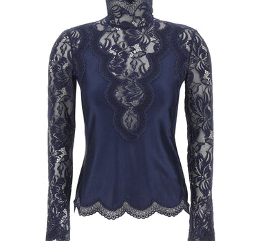 RABANNE Top a maniche lunghe in jersey e pizzo BLUE Donna 